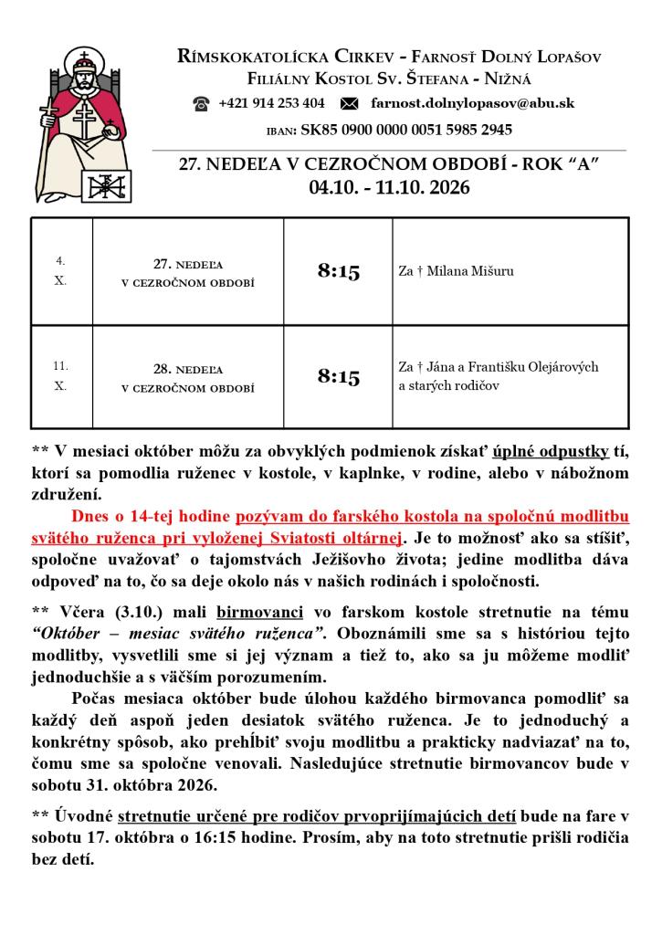 Bohoslužobný poriadok 41. týždeň