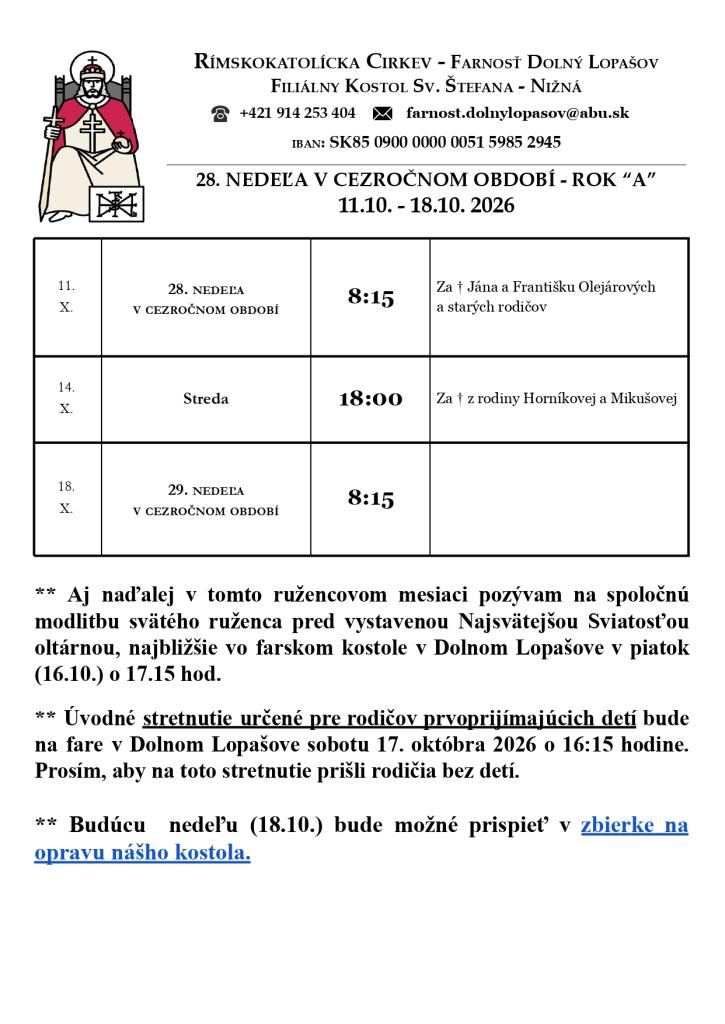 Bohoslužobný poriadok 42. týždeň