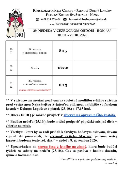 Bohoslužobný poriadok 43. týždeň