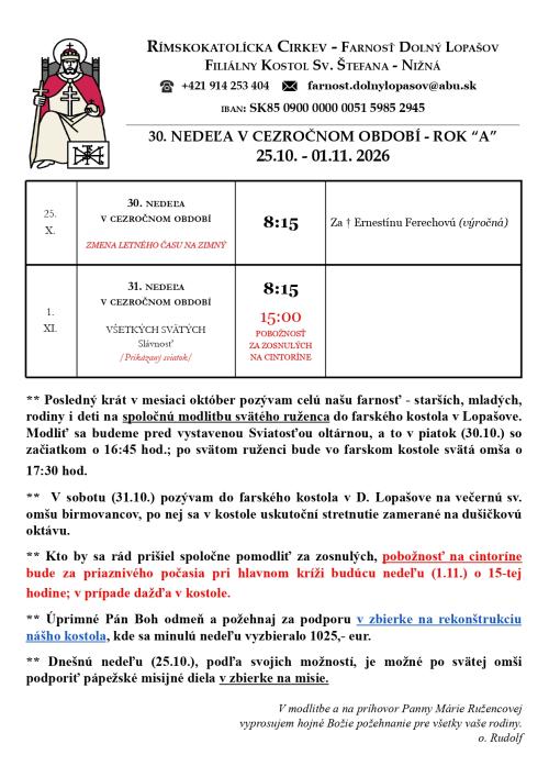 Bohoslužobný poriadok 44. týždeň